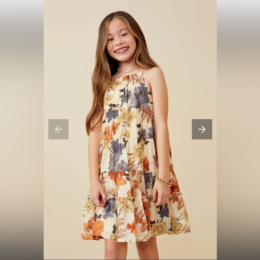 Hayden Girls fully lined blue and copper floral tiered sundress sz L NWT